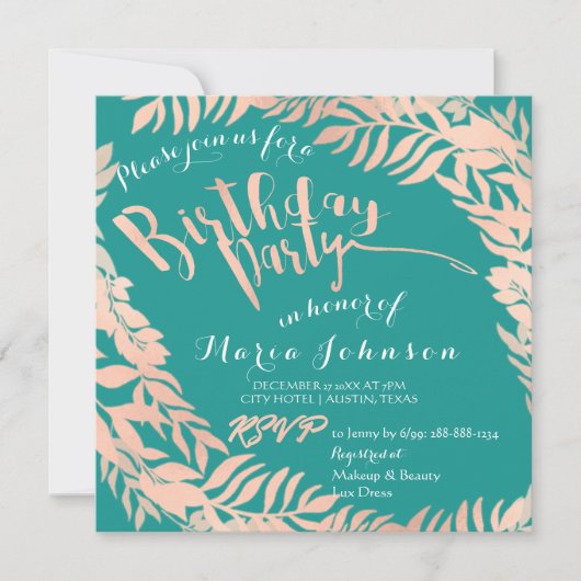 Verjaardagsfeestblaadjes Krans Munt Blauwgroen Roo Kaart (Voorkant)