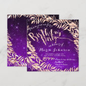 Verjaardagsfeestblad Krans Paarse Star Roos Goud Kaart (Voorkant / Achterkant)