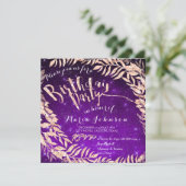 Verjaardagsfeestblad Krans Paarse Star Roos Goud Kaart (Staand voorkant)