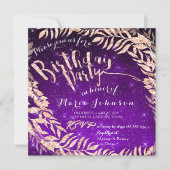 Verjaardagsfeestblad Krans Paarse Star Roos Goud Kaart (Voorkant)