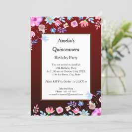 verjaardagsfeestbloemen van Quinceanera Burgundy Kaart