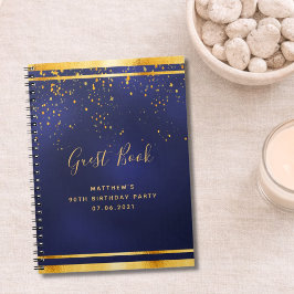 Verjaardagsfeestboek 90ste verjaardag blauw goud notitieboek