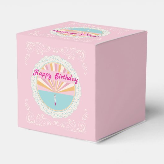 Verjaardagsfeestbox, Roze Regenboog Bedankdoosjes (Achterkant)