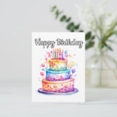 Verjaardagsfeestcake in cute kleuren briefkaart (Staand voorkant)