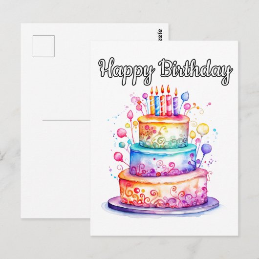 Verjaardagsfeestcake in cute kleuren briefkaart (Voorkant / Achterkant)