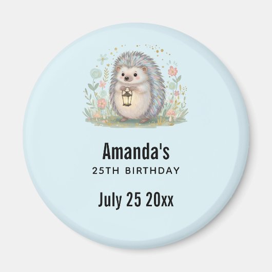Verjaardagsfeestdatum van cute egel met lantaarn magneet (Voorkant)