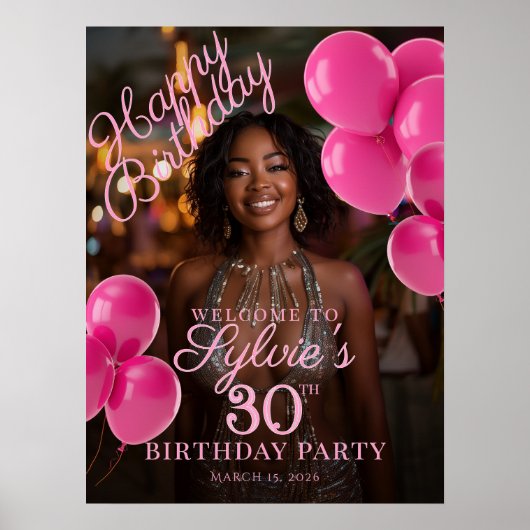 Verjaardagsfeestfoto hot pink welkom poster (Voorkant)