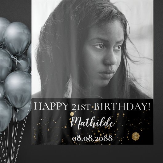 Verjaardagsfeestfoto zwart en goud achtergrond wandkleed