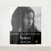 Verjaardagsfeestfoto zwart en goud achtergrond wandkleed (Voorkant)