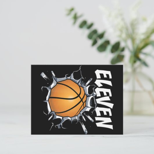 Verjaardagsfeestje 11 jaar oud basketbal 11e jonge briefkaart (Staand voorkant)