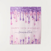 Verjaardagsfeestje 13 jaar pink paarse glitters gl wandkleed (Voorkant)