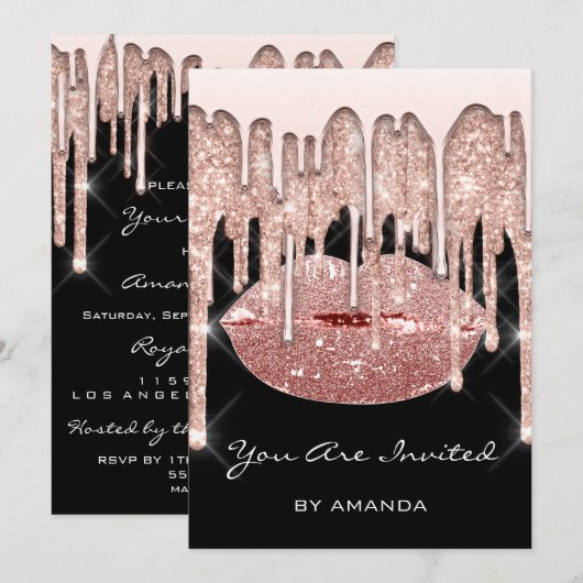 Verjaardagsfeestje 16e Kus Lippen Roos 3D Glitters Kaart (Voorkant / Achterkant)