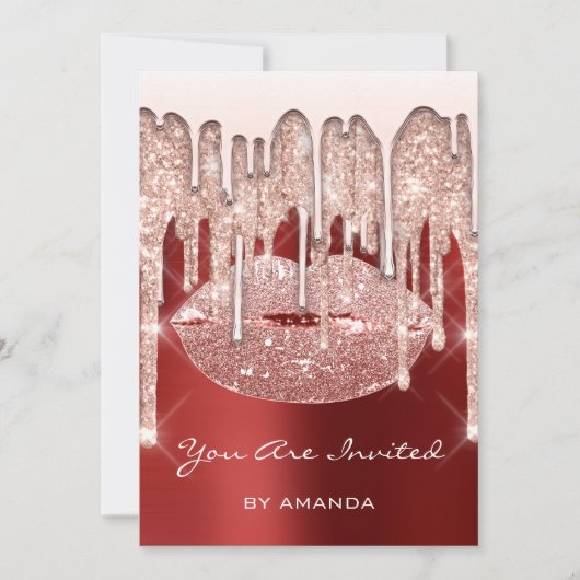 Verjaardagsfeestje 16e Kus Lippen Roos Glitters Ro Kaart (Voorkant)