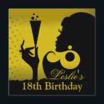 Verjaardagsfeestje 18 jaar cocktail gele kaart<br><div class="desc">Chique, glamouruze "Verjaardagsfeestje" uitnodiging voor een 18e of een andere speciale verjaardagsviering. Bijpassende stickers, enveloppen, cake-topper en magneetjes zijn ook beschikbaar. Als je hulp nodig hebt bij het aanpassen van deze uitnodiging of andere producten met deze afbeelding wilt, neem dan contact op met de ontwerper op: cheryl@cheryldanielsart.com. "Verjaardagsfeestje" door Cheryl...</div>