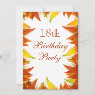Verjaardagsfeestje 18 jaar herfst/bladeren kaart
