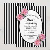 Verjaardagsfeestje 18 jaar pink rozen zwart witte  kaart (Voorkant / Achterkant)