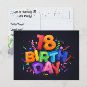 Verjaardagsfeestje 18 jaar uitnodiging briefkaart (Voorkant / Achterkant)