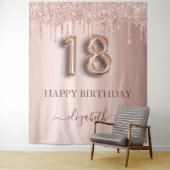 Verjaardagsfeestje 18e verjaardag roze roosgoud gl wandkleed (In situ)