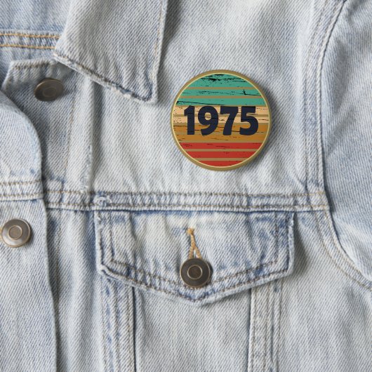 Verjaardagsfeestje 1975 vintage ronde button 5,7 cm (In situ)