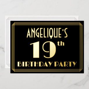 Verjaardagsfeestje 19: Art Deco-look “19” met naam Folie Uitnodiging