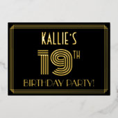 Verjaardagsfeestje 19de verjaardag — Art Deco stij Folie Uitnodiging (Voorkant)
