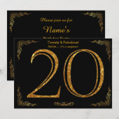 Verjaardagsfeestje 20 jaar, Gatsby-stijl, zwart go Kaart (Voorkant / Achterkant)