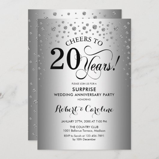 Verjaardagsfeestje 20-jarig jubileum - Zwart Zilve Kaart (Voorkant / Achterkant)