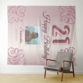 Verjaardagsfeestje 21 Blush Roze Ballon Glitter Wandkleed (In Situ (horizontaal))