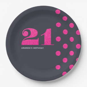 Verjaardagsfeestje 21 jaar hete roze glitters pers papieren bordje