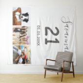 Verjaardagsfeestje 21 jaar wit fotocollage naam wandkleed (In Situ (horizontaal))