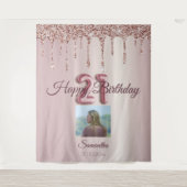 Verjaardagsfeestje 21 Rose Gouden Ballon Glitters Wandkleed (Voorkant)