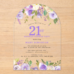 VERJAARDAGSFEESTJE 21e Verjaardag Paarse Bloemen H Acryl Uitnodigingen
