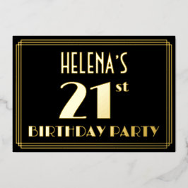 Verjaardagsfeestje 21ste verjaardag: Art Deco-uits Folie Uitnodiging