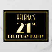 Verjaardagsfeestje 21ste verjaardag: Art Deco-uits Folie Uitnodiging (Voorkant)