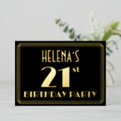 Verjaardagsfeestje 21ste verjaardag: Art Deco-uits Folie Uitnodiging (Staand Voorkant)