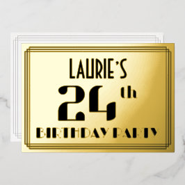 Verjaardagsfeestje 24: Art Deco Look “24” en naam Folie Uitnodiging