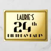 Verjaardagsfeestje 24: Art Deco Look “24” en naam Folie Uitnodiging (Voorkant)