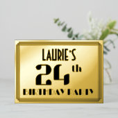 Verjaardagsfeestje 24: Art Deco Look “24” en naam Folie Uitnodiging (Staand Voorkant)