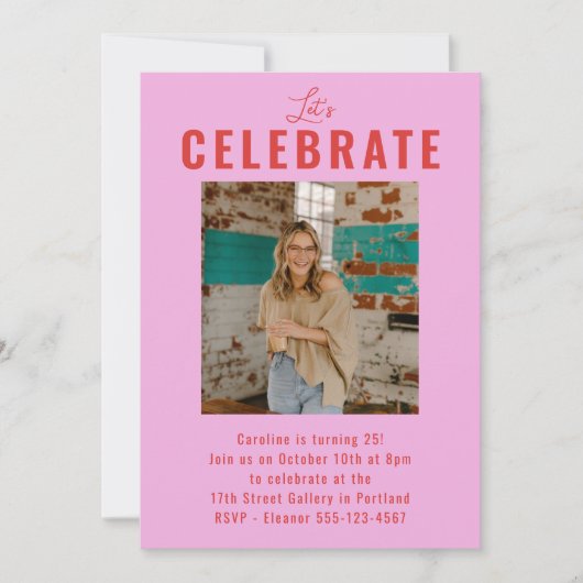 Verjaardagsfeestje 25 jaar Cute Red Roze Modern Fo Kaart (Voorkant)