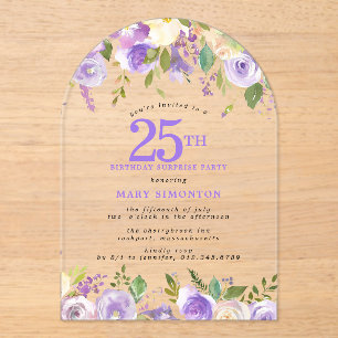 VERJAARDAGSFEESTJE 25e Verjaardag Paarse Bloemen H Acryl Uitnodigingen