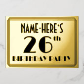 Verjaardagsfeestje 26 — Art Deco Uiterlijk “26” +  Folie Uitnodiging (Voorkant)