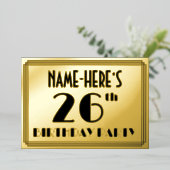 Verjaardagsfeestje 26 — Art Deco Uiterlijk “26” +  Folie Uitnodiging (Staand Voorkant)