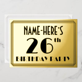 Verjaardagsfeestje 26 — Art Deco Uiterlijk “26” +  Folie Uitnodiging