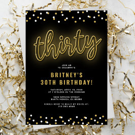 Verjaardagsfeestje 30 jaar volwassen goud neon kaart