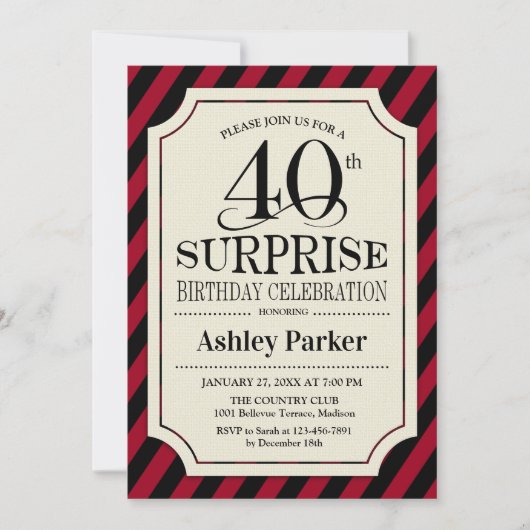 Verjaardagsfeestje 40 jaar - Zwarte rode strepen Kaart (Voorkant)