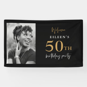 Verjaardagsfeestje 50 jaar foto zwart en goud spandoek