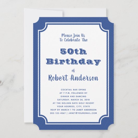 Verjaardagsfeestje 50ste verjaardag Blauw en Wit B Kaart (Achterkant)