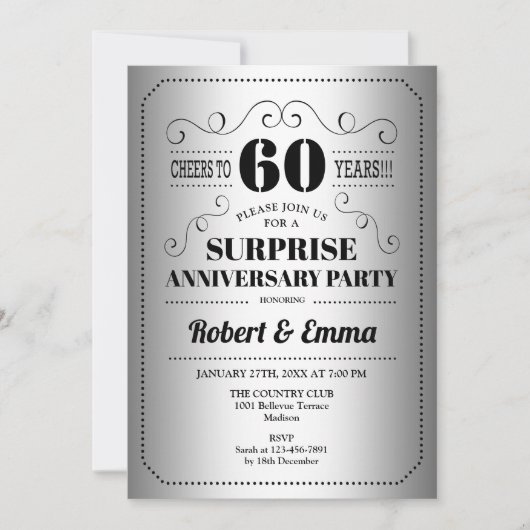 Verjaardagsfeestje 60 jaar - Zilver Zwart Kaart (Voorkant)