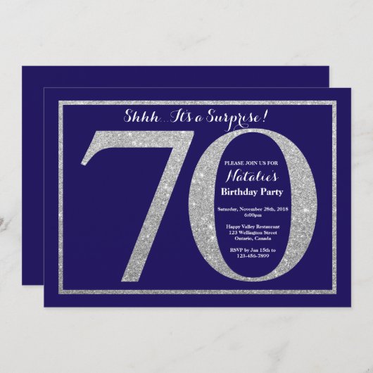 Verjaardagsfeestje 70e verjaardag Navy blauw zilve Kaart (Voorkant / Achterkant)
