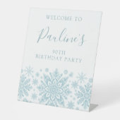 Verjaardagsfeestje 90ste verjaardag Blauwe Witte S Reclamebord Met Voetstuk (Voorkant)